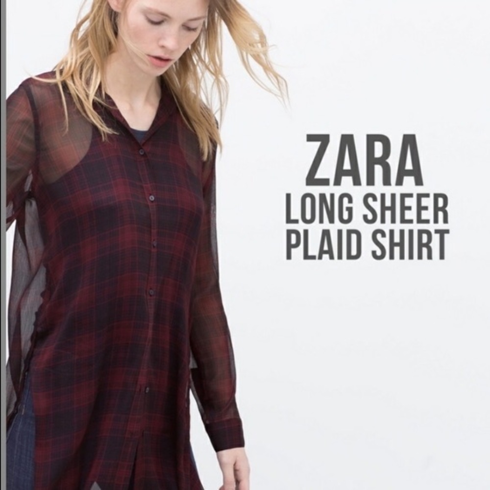 Zara Plaid Sheer Long Shirt